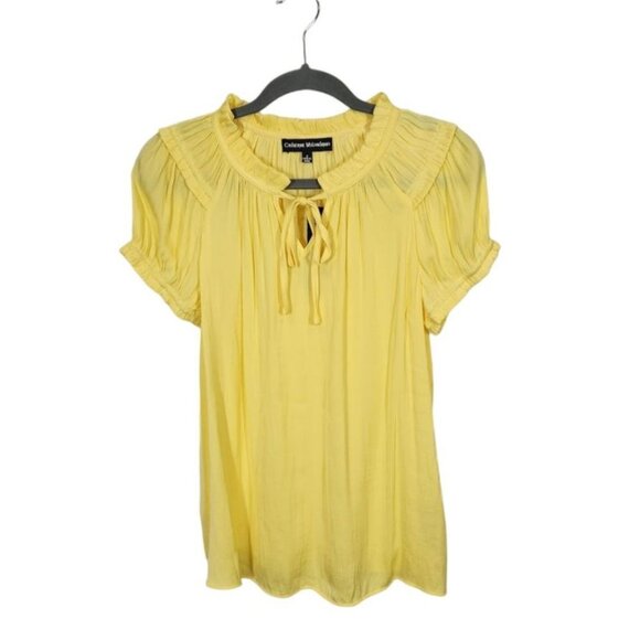 NWT CATHERINE MALANDRINO Puff-Sleeve Top in Yellow - Size Small - Picture 2 of 7